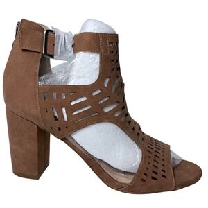 Brown Cutout Block Heel Sandals Open Toe Ankle Strap Booties Size 8 NEW in box